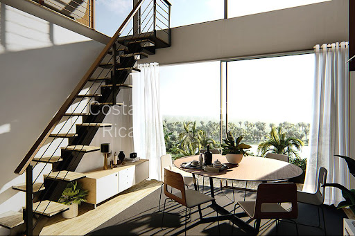 Modern staircase and dining room lake view - Apartment / penthouse purchase in Playa Hermosa, 3 bedrooms