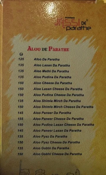 Jassi De Parathe menu 