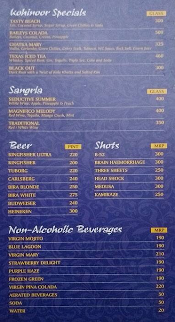 Kohinoor menu 