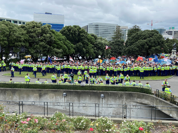 Anti-vaccine mandate protesters gather to demonstrate in front of the parliament in Wellington, New Zealand, on February 10, 2022. Picture: REUTERS/PRAVEEN MENON