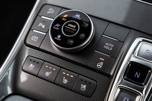 Transmission selection has been adapted to a push-button format, rather than a traditional lever.