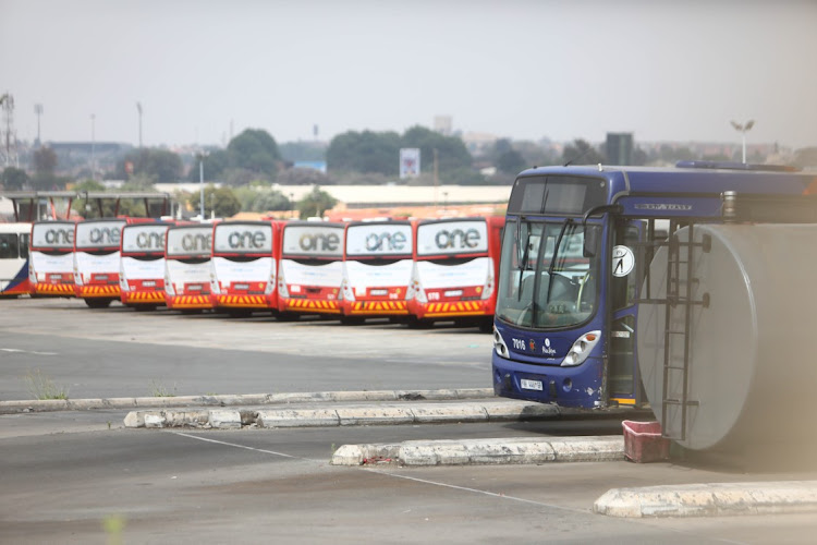Rea Vaya buses parked at the company depot in Meadowlands, Soweto.