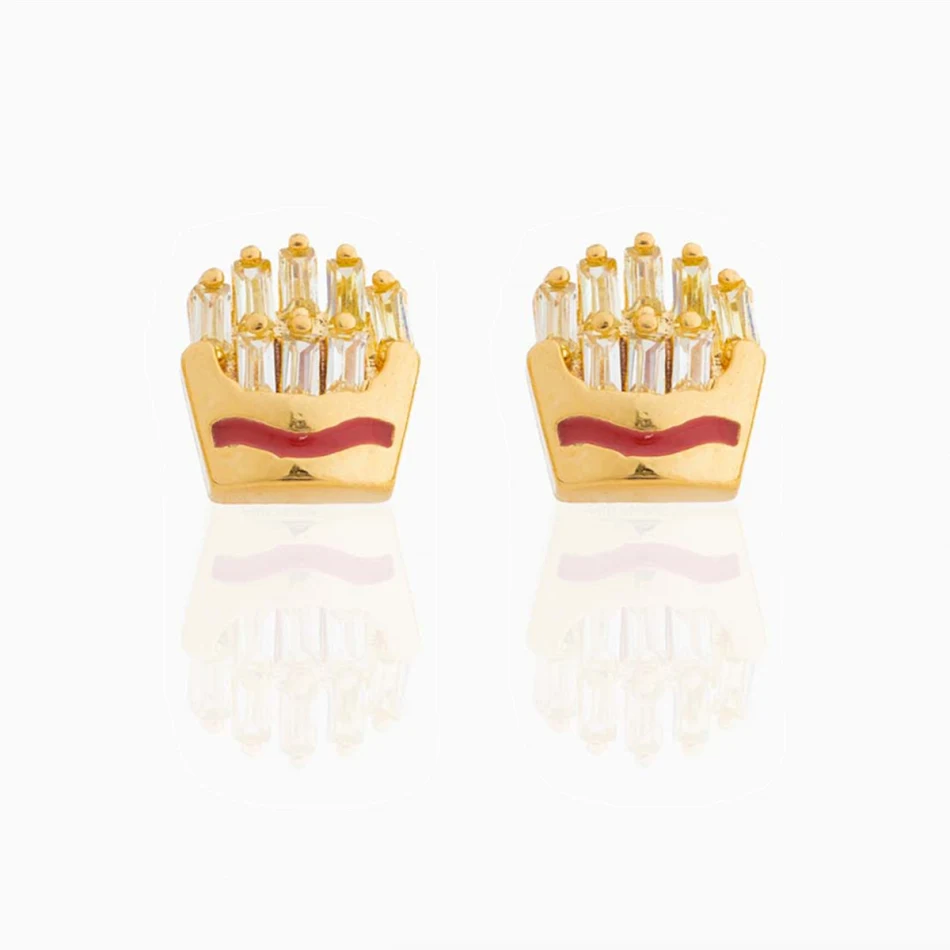 Boucles d'oreilles puces série Fruit Hamburger en or véritable 18 carats, préservant la couleur. Style unique et durable pour femmes.