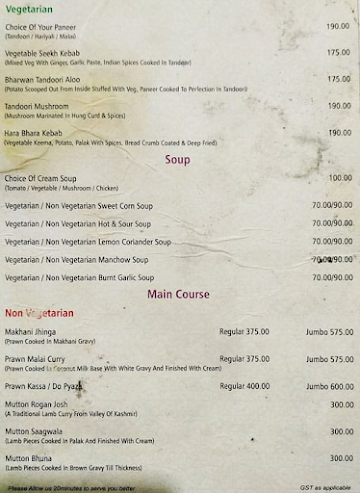 Pabitra Royal Regency menu 