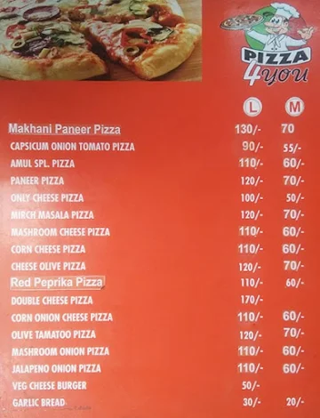 Pizza 4 You menu 