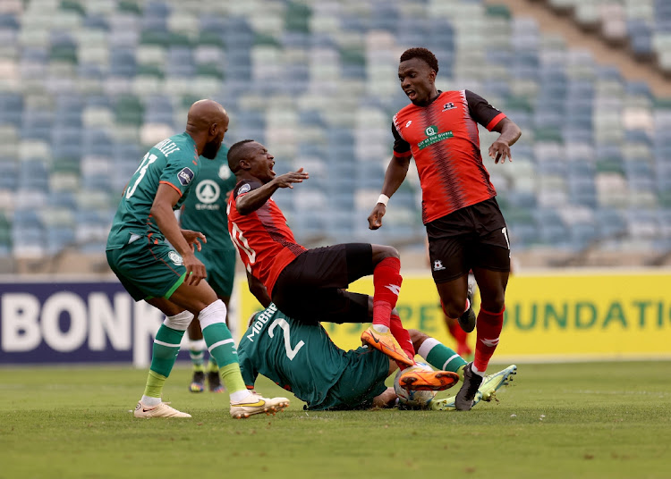 Samu Friday Maritzburg United is tackled by Abbubaker Mobara of AmaZulu FC.