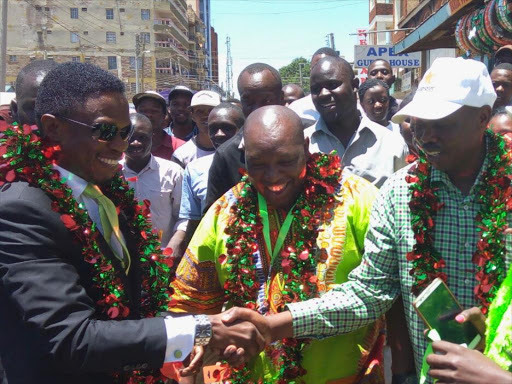 LPK leader Ababu Namwamba is received by party officials upon arrival in Eldoret, Uasin GIshu county, March 2, 2017. /STANLEY MAGUT