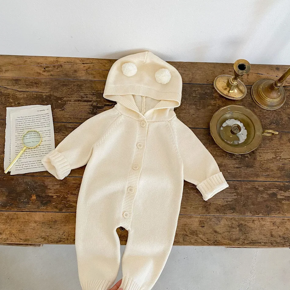Combinaison bébé tricot en laine, printemps, nouveau-né, couleur unie, douce et confortable, parfaite pour les premiers jours de bébé