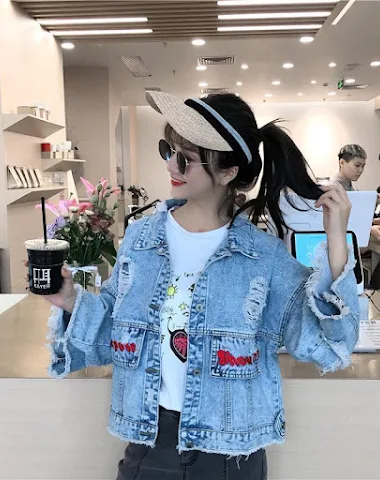 Giacca in denim studentessa a bassa - 1