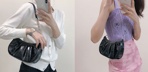 Title 4, One-shoulder diagonal baguette bag with cloud p...