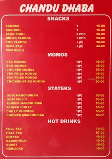 Chandu Dhaba menu 