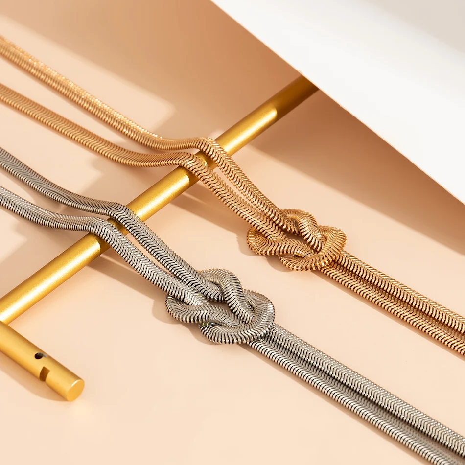 Colar Geometria Metálica em Y Personalizado com Corrente de Ossos de Cobra com Nó e Tassel Joia Elegante para Mulheres