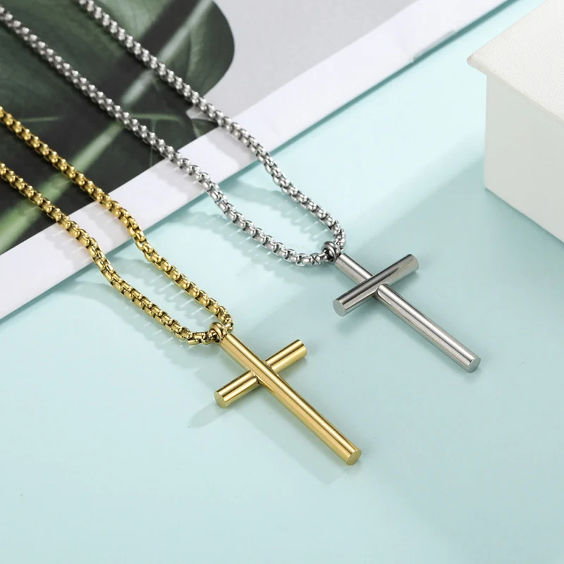 Title 7, Eenvoudige cross pendant ketting van titanium s...