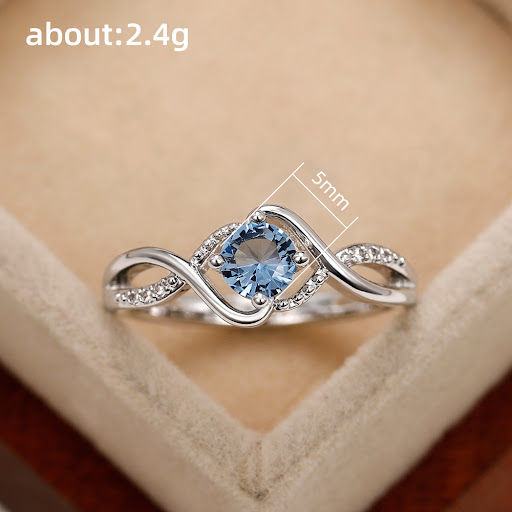 Title 3, Wave-shaped Blue Diamond Zircon Ring for women,...