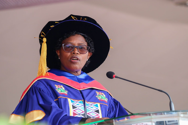 Vice-Chancellor of Kenyatta University Prof. Waceke Wanjohi during the institution's 51st graduation ceremony on July 22, 2022