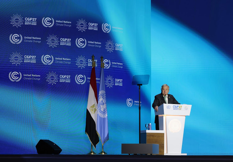 UN secretary-general Antonio Guterres speaks during the Sharm El-Sheikh COP27 summit in Egypt, November 7 2022. Picture: SEAN GALLUP/GETTY IMAGES