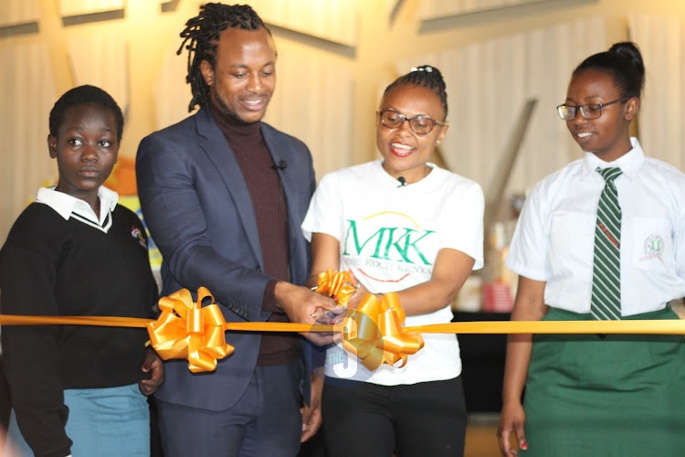 Kenya representative for Big Bad Wolf Sharjah Bradley Heslop and C.E.O Miss Koch Kenya Emmie Kemper Erondanga during the Big Bad Wolf launch at Sarit Centre on December 14