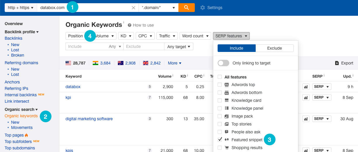 find featured snippet opportunities in ahrefs