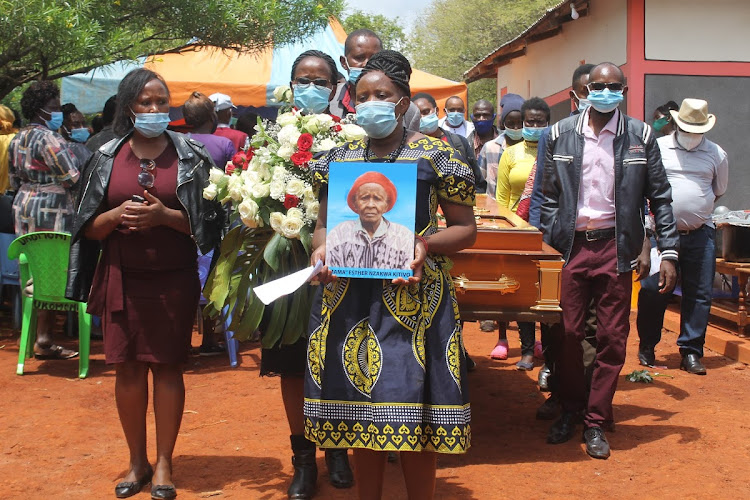 Esther Nzakwa's burial at her son's home in Mbuani village within Kola, Machakos County on Saturday, April 24.