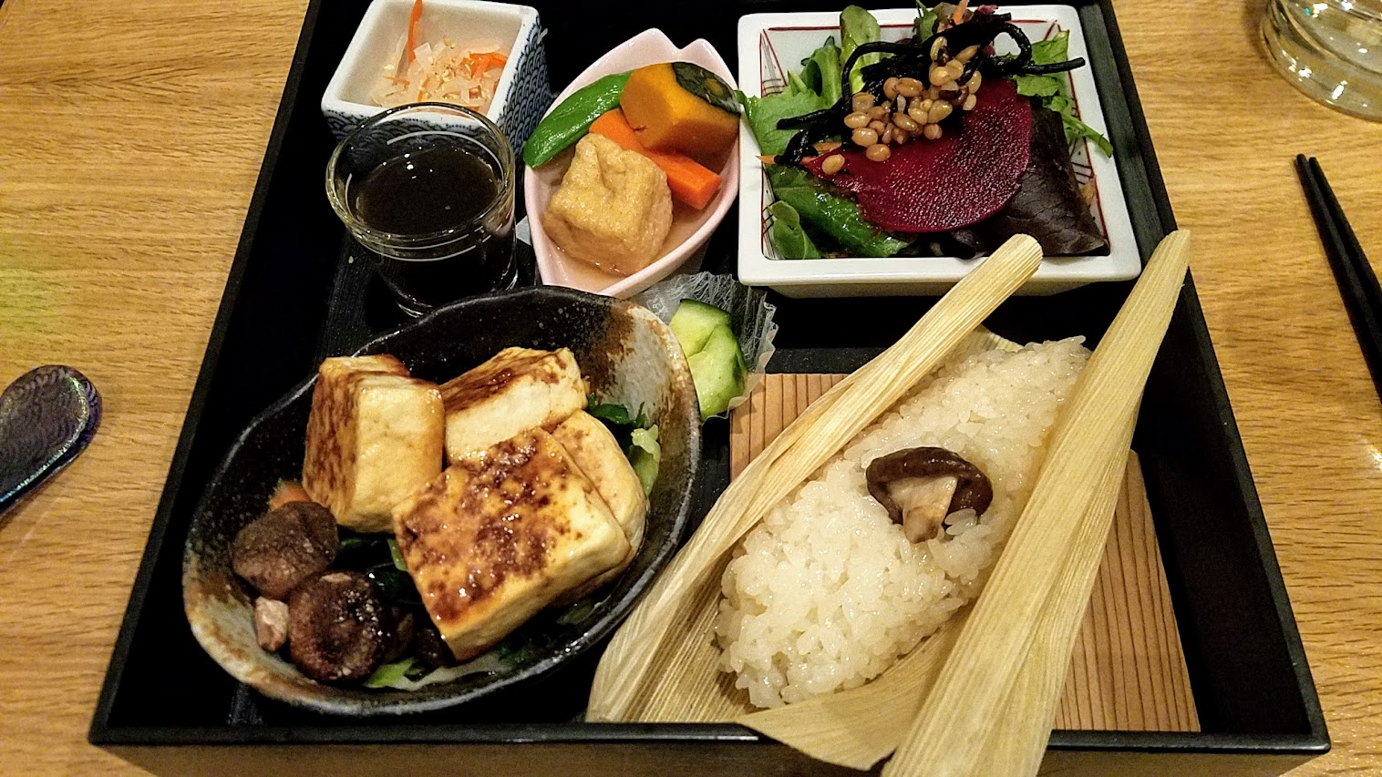 Chef Naoko's Shizuku - a restaurant with natural and organic Japanese cuisine, this is their vegan Shokado, an abbreviated kaiseki meal in a square lacquered box 