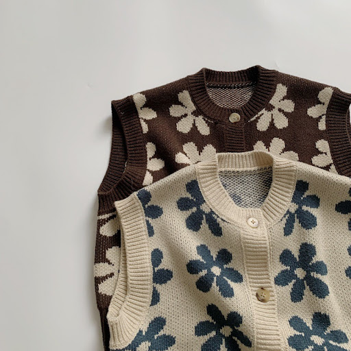 Title 10, Childrens Vest Retro Flower Knitted Jacket Kor...