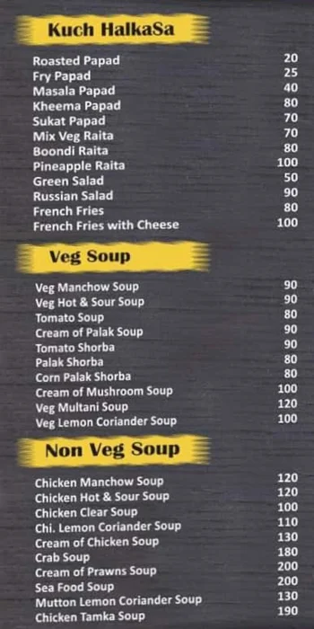 Martand Malhar menu 