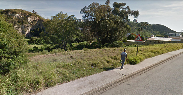 Port Elizabeth's Lower Baakens River Valley looking down from Upper Valley Road with the Shri Siva Subramaniar Subramanier Aulayam Hindu temple ahead