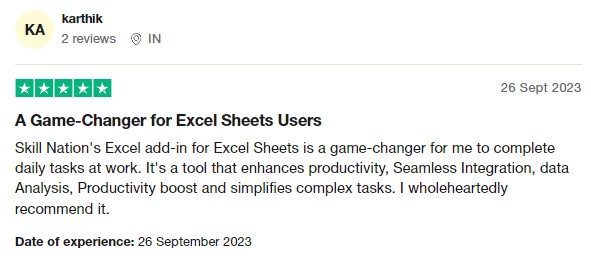 review for MS office Automation workshop by Skill Nation on Trustpilot