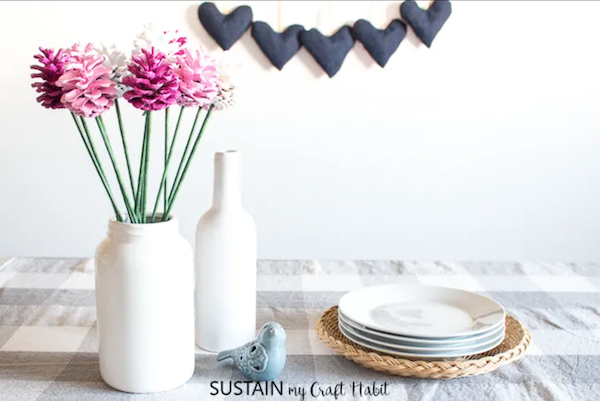 pinecone bouquet, DIY Valentine’s Day Decorations