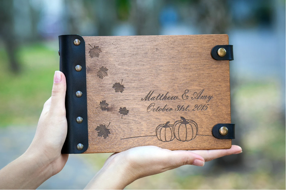 wooden pumpkin guest book etsy photo