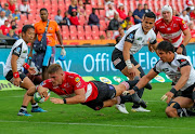 Malcolm Marx of the Emirates Lions scores during the Super Rugby match between Emirates Lions and Sunwolves at Emirates Airline Park on March 17, 2018 in Johannesburg. 
