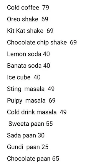 Amarnath Paan Shop menu 