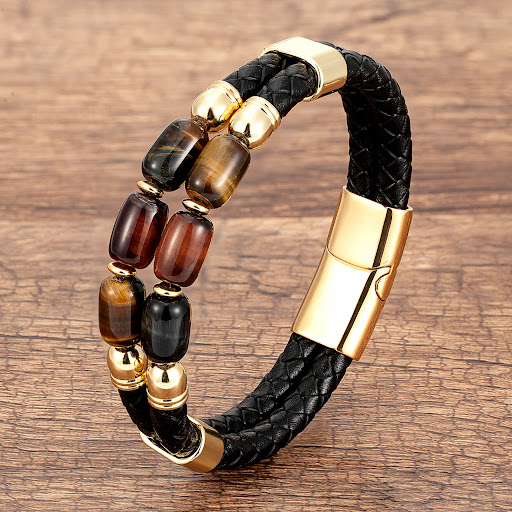 Title 3, Mens Double-layer Simple Woven Leather Bracele...