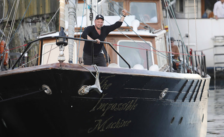 Ard Matthews on his yacht at Cape Town's V&A Waterfront. He will sail to Rio with an on-board mobile sound studio.