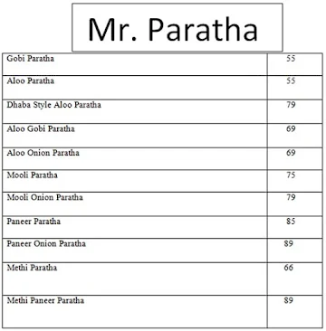 Mr. Paratha menu 