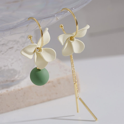 Title 4, Asymmetric Flower Ball Tassel Earrings for wome...