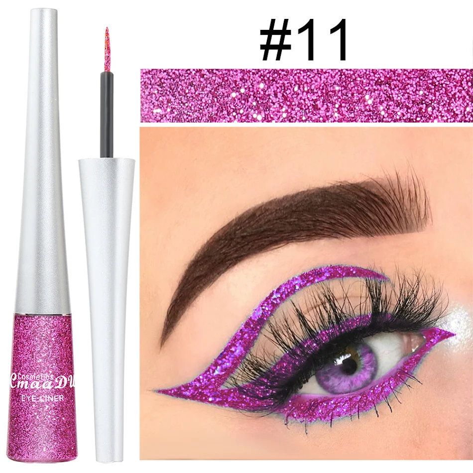 Delineador Líquido com Glitter Multicolorido Crie Destaques Deslumbrantes para os Olhos com Cores Vibrantes e Brilho Intenso, Fácil de Aplicar