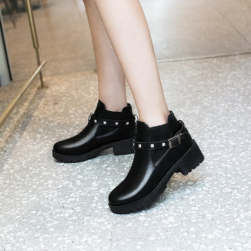 Title 5, Womens retro buckle rivet Martin boots. Classi...