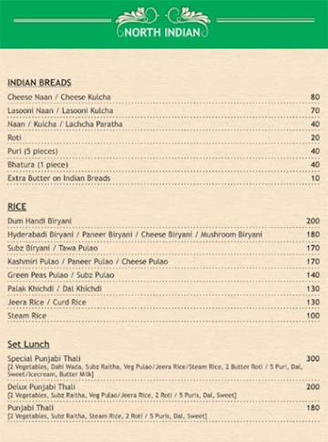 Kamaths Govindashram menu 