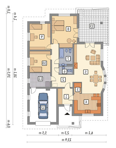 Dom w dolinie - C219 - Rzut parteru