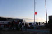 Members of the Hope SA Foundation team board a bus at Gaziantep Airport for a 16 hour ride back to Istanbul 