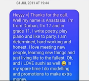 Alleged Facebook messages between Thabo Bester and Anastasia Lite.