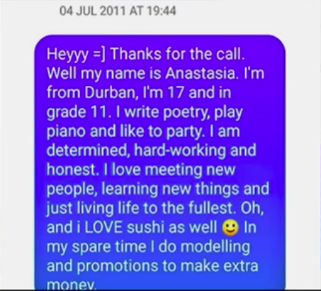 Alleged Facebook messages between Thabo Bester and Anastasia Lite.