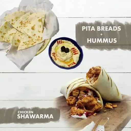 Chicken Shawarma + Hummus With Pita Bread.