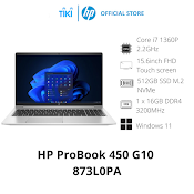 Laptop Hp Probook 450 G10 873L0Pa (Core I7 1360P/ 16Gb/ 512Gb Ssd/ Intel Uhd Graphics/ 15.6Inch Fhd Touch Screen/ Windows 11 Home/ Silver/ Vỏ Nhôm) - Hàng Chính Hãng