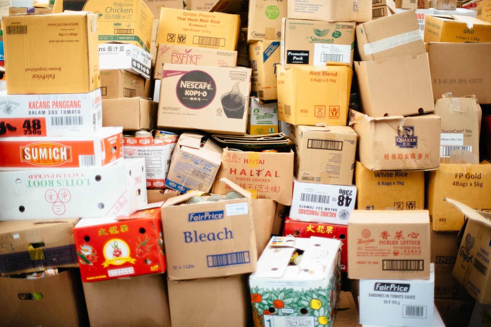 shipping boxes stacked on top of each other