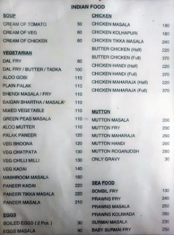 Hotel Sargam menu 