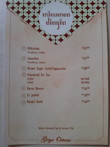 Griya Oetami menu 