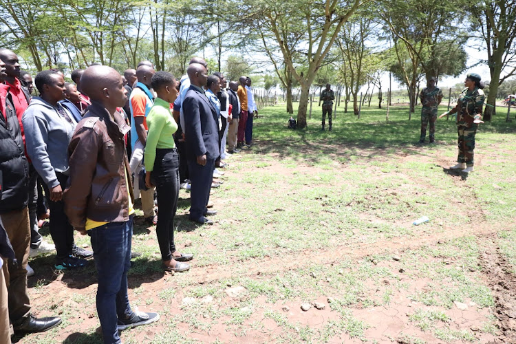 KFS Senior Principal Deputy Chief Conservator of Forests Charity Munyasya address the recruits when they reported on April 22, 2024.