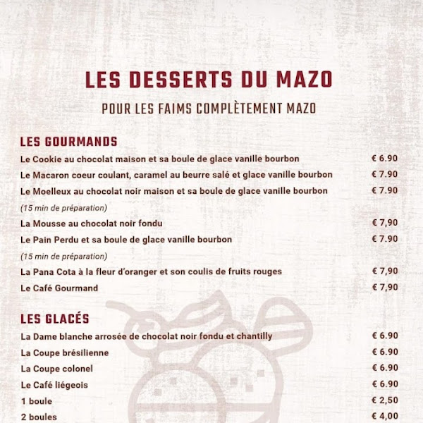 Dessert menu